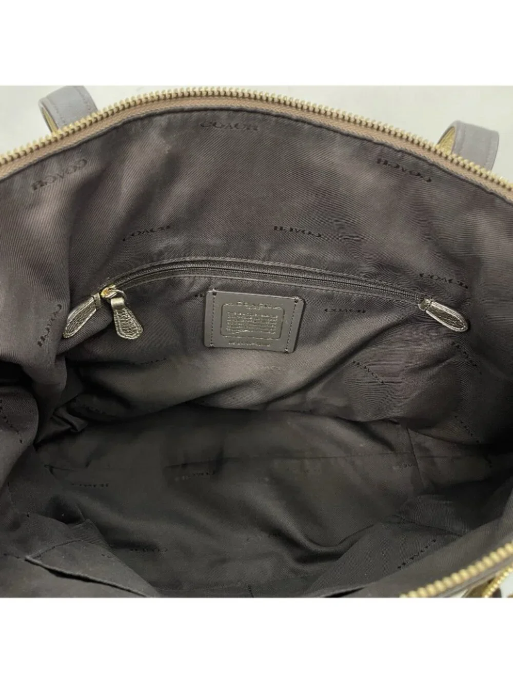 Coach Taylor Tote Shoulder Bag Zip Top Metallic Pebbled Leather Gold